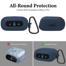 画像をギャラリービューアに読み込む, Geekria シリコン カバー 互換性 イヤホンカバー Soundcore Liberty 5 Pro by Anker 対応 True Wireless Earbuds ワイヤレスイヤホンケースカバー ワイヤレスイヤホン 外装カバー キーホルダーフック付き、ケースポートアクセス可能 、フロントLED可視 (ダークブルー)