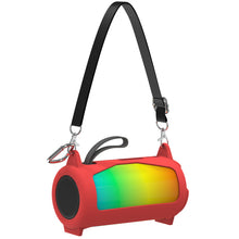 画像をギャラリービューアに読み込む, Geekria シリコーン スピーカーケース カ 互換性カバー ジェイビーエル JBL Pulse 5に 対応 保護用の防水ソフトスキン、Bluetoothスピーカーケース、キーホルダーフック付き ショルダーストラップ付き (赤)