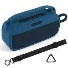 画像をギャラリービューアに読み込む, Geekria シリコーン スピーカーケース カバー 互換性カバー ボーズ Bose SoundLink Plusに 対応 保護用の防水ソフトスキン、スピーカーケース、キーホルダーフック付き、ショルダーストラップ付き (ネイビーブルー)
