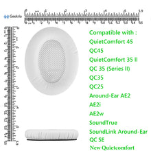 画像をギャラリービューアに読み込む, Geekria イヤーパッド QuickFit 互換性 パッド ボーズ Bose QCSE, QC45, QC35, QC35 ii, QC35 ii Gaming, QC15 QC25, AE2, AE2i, AE2w, SoundTrue, SoundLink AE, New Quietcomfort ヘッドホンに対応 パッド イヤー / イヤーカップ ( プロテインレザー / 白い )