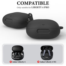 画像をギャラリービューアに読み込む, Geekria シリコンカバー 互換性 カバーアンカー Anker Soundcore Liberty 4 Pro 対応 True Wireless Earbuds 充電ケース充電ケースカバー 外装カバーキーホルダーフック付き、充電ポートアクセス可能、フロントLED可視 (黒)