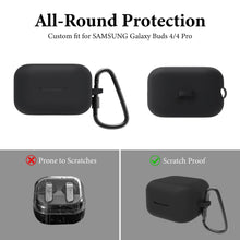 画像をギャラリービューアに読み込む, Geekria シリコン カバー 互換性 イヤホン サムスン SAMSUNG Galaxy Buds 4, Galaxy Buds 4 Pro 対応 True Wireless Earbuds、キーホルダーフック付き、ケースポートアクセス可能、フロントLED可視 (黒)
