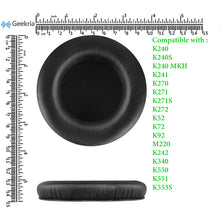 画像をギャラリービューアに読み込む, Geekria イヤーパッド QuickFit 互換性 パッド アーカーゲー AKG K240, K240S, K240 Studio, K240 MKII, K241, K270, K271, K271S, K272, K52, K72, K92, M220, K242, K340, K550, K551, K553S ヘッドホンに対応 イヤパッド/イヤークッション/イヤーカップ ( プロテインレザー / ブラック )