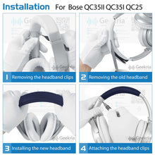 画像をギャラリービューアに読み込む, Geekria ヘッドバンド 互換性 ヘッドホンヘッドバンド 伸縮素材 パッド ボーズ Bose QuietComfort 35 Gaming, QC35II, QC25, QCSE 対応 交換用 (ブルー)