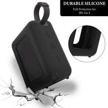 画像をギャラリービューアに読み込む, Geekria シリコーンスピーカーケース カバー 互換性カバージェイビーエル JBL GO 4 に 対応 保護用の防水ソフトスキン、スピーカーケース、キーホルダーフック付き (黒)