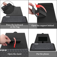 画像をギャラリービューアに読み込む, Geekria コンパクト キーボード ケース、携帯電話とタブレット ホルダー付きヴィーガン レザー トラベル ケース、ロジクール Logicool K380/Pebble Keys 2 K380s、Magic Keyboard 対応キーボード ケース (ダーク グレー)