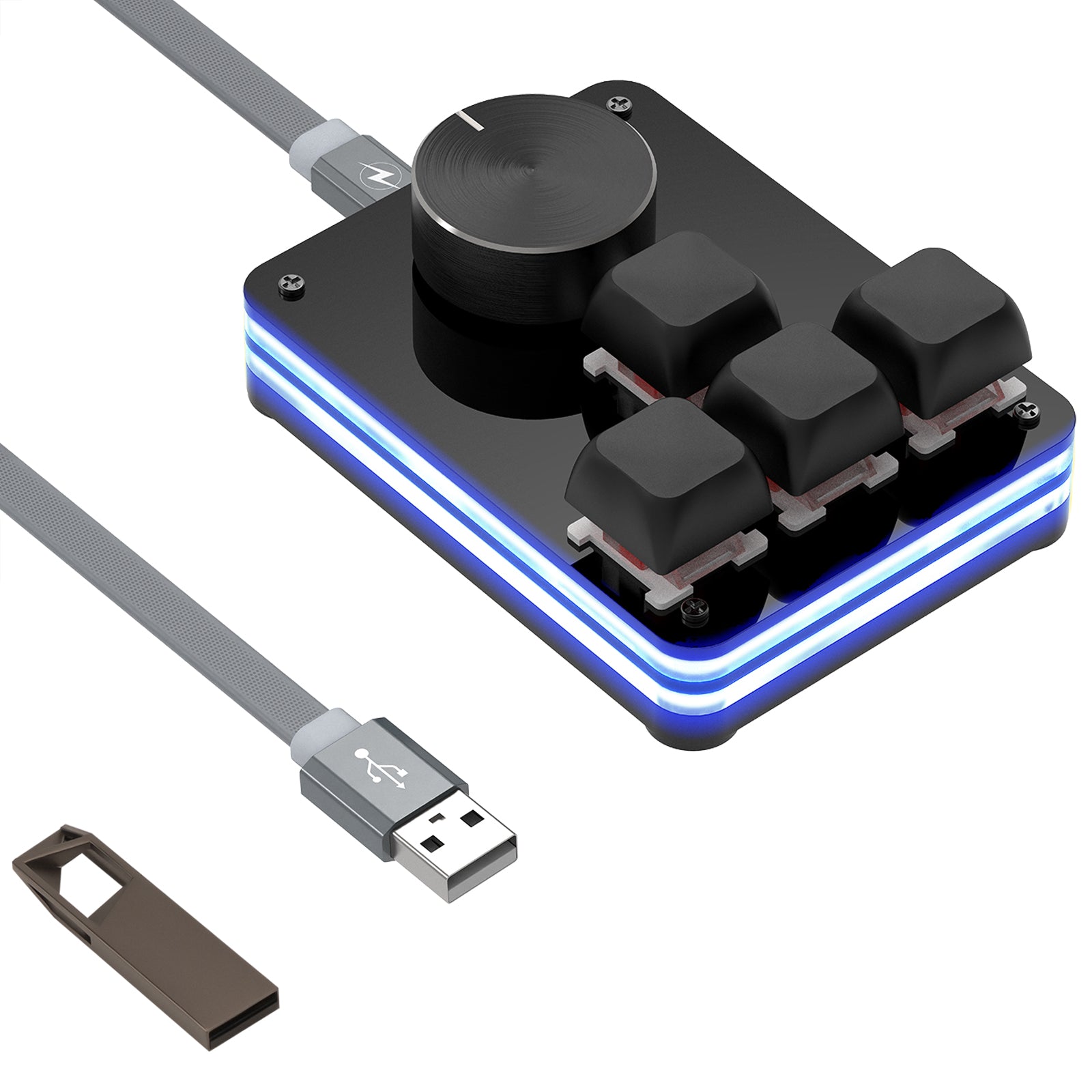 Geekria USB ミニ 4 キー + ノブ キーボード、片手用メカニカル