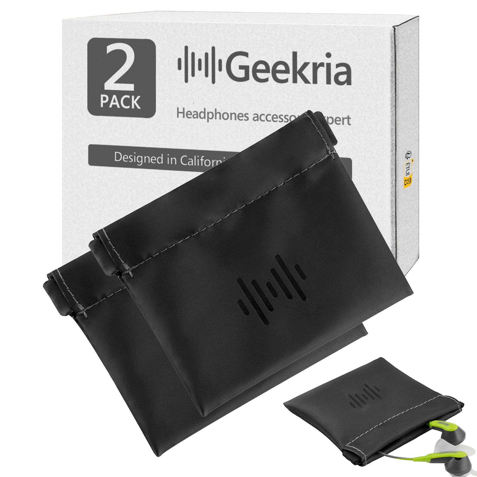 Geekria 2個パック ソフト レザー ヘッドホン ポーチ スリーブ