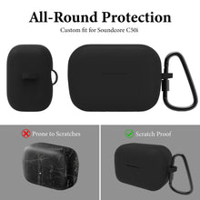 画像をギャラリービューアに読み込む, Geekria シリコン カバー 互換性 イヤホン Soundcore by Anker C50i 対応 True Wireless Earbuds、キーホルダーフック付き、ケースポートアクセス可能、フロントLED可視 (黒)
