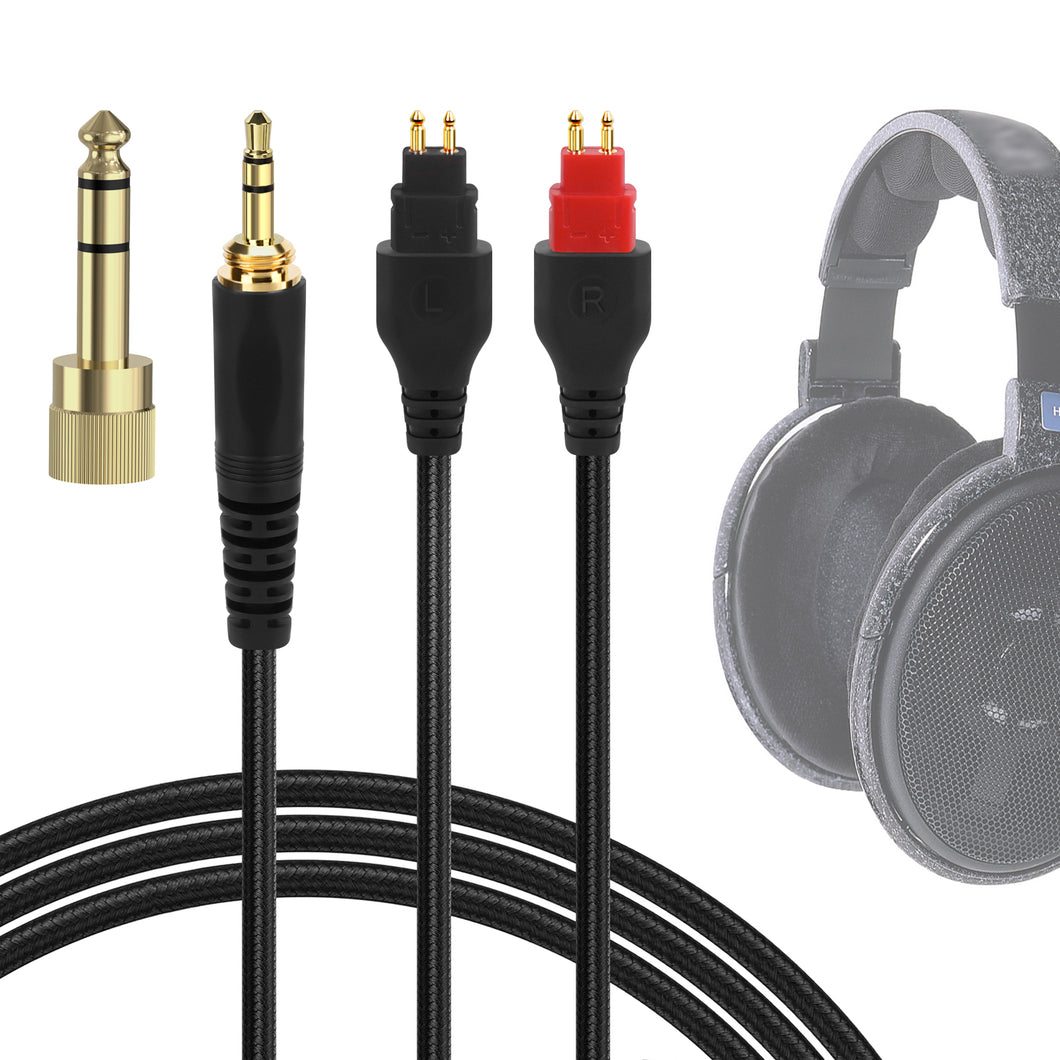 Geekria オーディオケーブル、ゼンハイザー Sennheiser HD 600、HD 650、HD 660S2、HD 6XX ヘッドホンケーブル対応、3.5mm (1/8'') から 2Pin 編組ナイロン交換用コード、6.35mm から 3.5mm アダプター付き (4.9 フィート / 1.5 m)