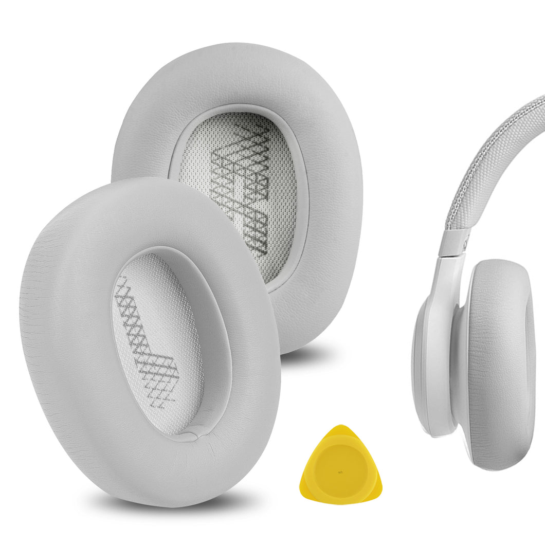 Geekria イヤーパッド QuickFit 互換性 パッド ジェイビーエル JBL Live 650 BTNC, Lifestyle E65BTNC, Duet NC, Live 660 NC ヘッドホンに対応 パッド イヤー / イヤーカップ (プロテインレザー / グレー)