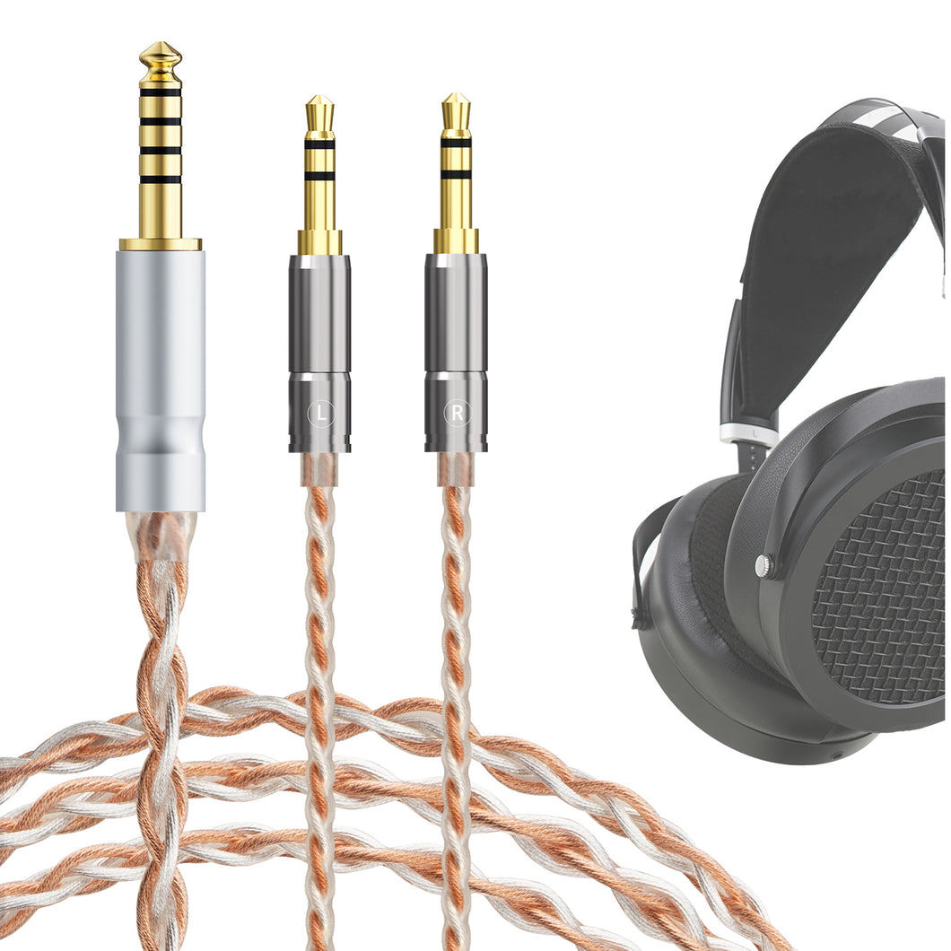 Geekria 4.4mm バランスケーブル、HIFIMAN SUSVARA UNVEILED、SUNDARA HE4XX 400i HE1000V2、Denon AH-D600 AH-D7200、5N OCC 編組銀メッキオーディオコード対応 (4.4mm からデュアル 3.5mm オス/4.9 フィート)