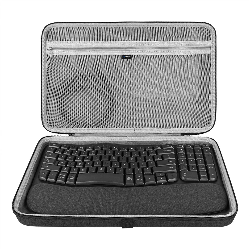 Geekriaキーボードキャリングケース、ハードシェルトラベルキャリングキーボードケース、ロジクール Logicool Wave Keys K820コンボ/Wave Keysワイヤレスエルゴノミックキーボードと互換性があります（ダークグレー）