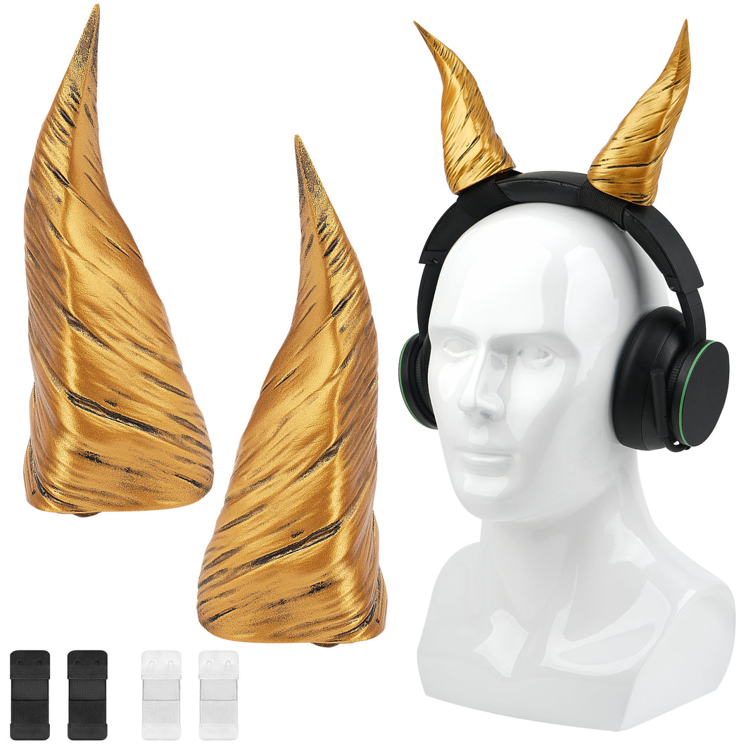 Geekria 3Dプリント ヘッドホン用 悪魔の角 デビルホーン 手作り ヘッドバンド 猛烈なラージャンホーン コスプレ 耳アタッチメント ハロウィーン 仮装パーティーに適用 (ゴールド)