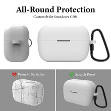 画像をギャラリービューアに読み込む, Geekria シリコン カバー 互換性 イヤホン Soundcore by Anker C50i 対応 True Wireless Earbuds、キーホルダーフック付き、ケースポートアクセス可能、フロントLED可視 (白)
