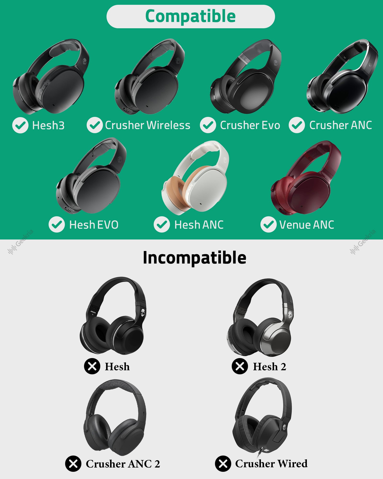 Geekria イヤーパッド QuickFit 互換性 パッド スカルキャンディ