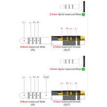 画像をギャラリービューアに読み込む, Geekria 4.4mm オス - 3.5mm (1/8&#39;&#39;) バランスメスおよび 4.4mm オス - 2.5mm バランスメス ヘッドフォン アダプター、アルミ合金変換オーディオ プラグ、金メッキ アダプター (2 パック)
