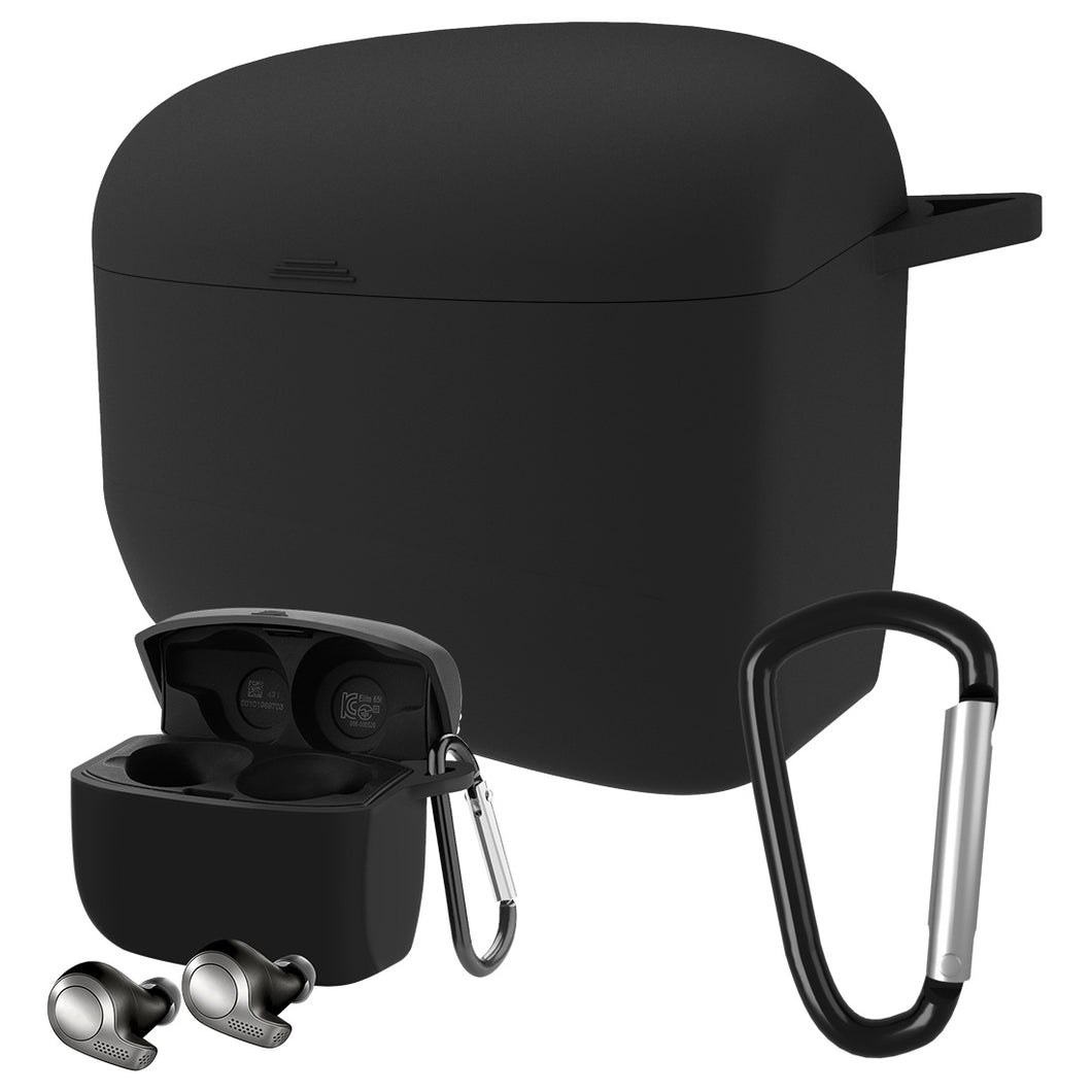 Geekria シリコン カバー 互換性 カバー Jabra Elite Active 65t 対応 True Wireless Earbuds 充電ケース充電ケースカバー 外装カバー キーホルダーフック付き、充電ポートアクセス可能 (Black)