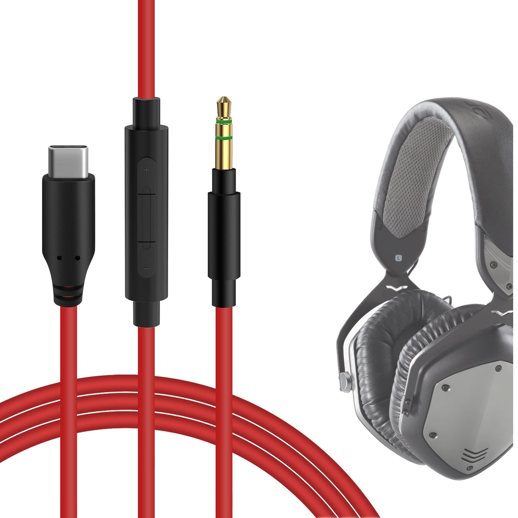 Geekria ケーブル USB-C Digital to Audio 互換性 オーディオコード ブイモーダ V-MODA Crossfade LP, Crossfade 2, XS, V-80 ヘッドホンケーブル、Type-C に適合する インラインマイクと音量コントロール (1.7m)