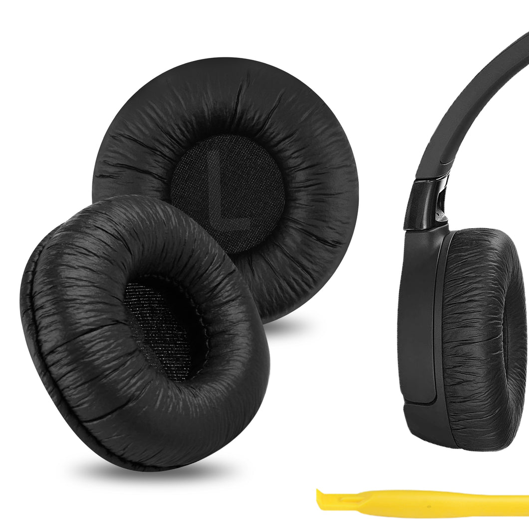 Geekria イヤーパッド QuickFit 互換性 パッド ジェイビーエル JBL JR300, JR300BT, T450BT, T500BT, Tune 500, Tune 500BT, Tune 510BT, Tune 520 ヘッドホンに対応 パッド イヤー / イヤーカップ (レザーレット / ブラック)