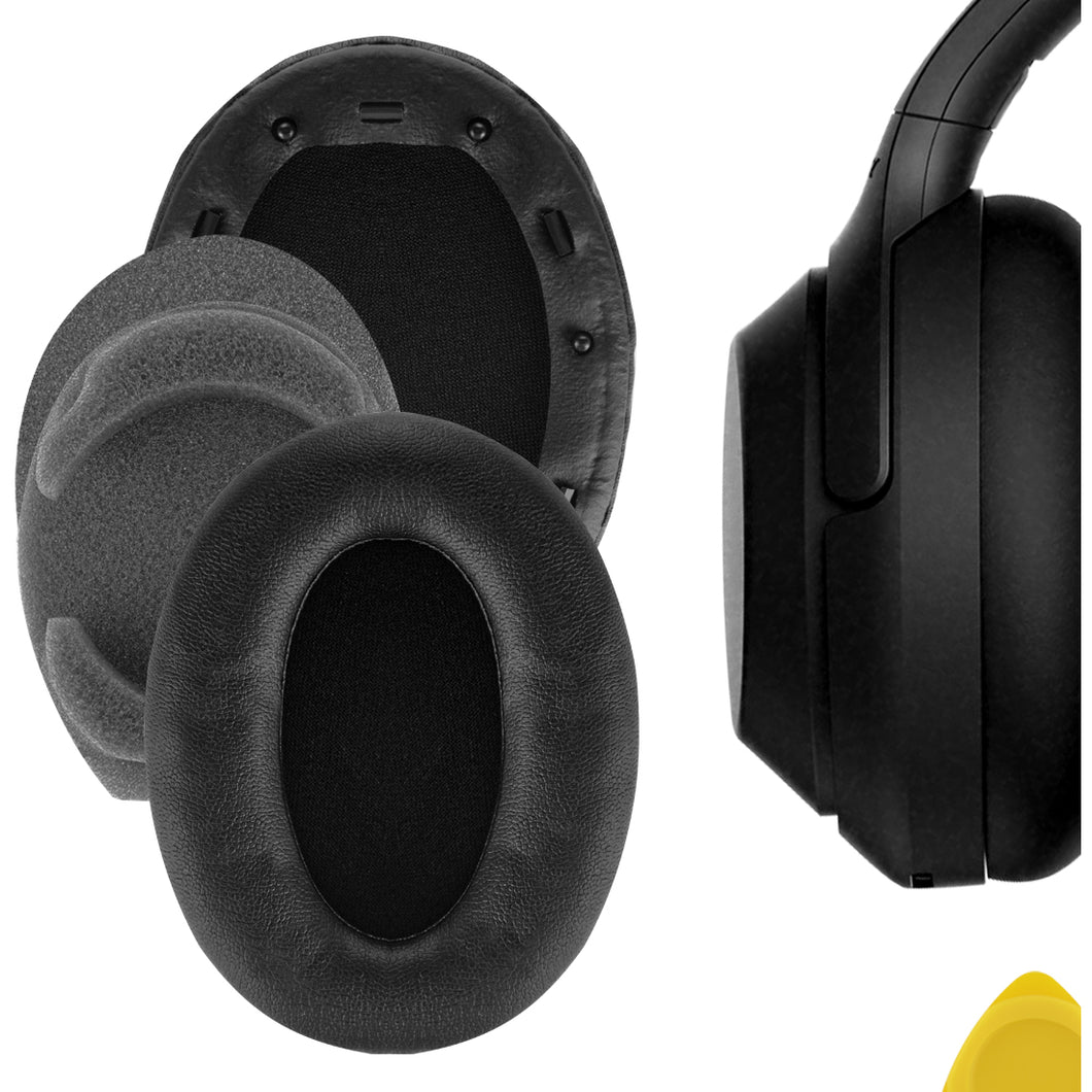 Geekria イヤーパッド QuickFit 互換性 パッド ソニー Sony WH-1000XM3 ヘッドホンに対応 パッド イヤー / イヤーカップ } (プロテインレザー/黒)
