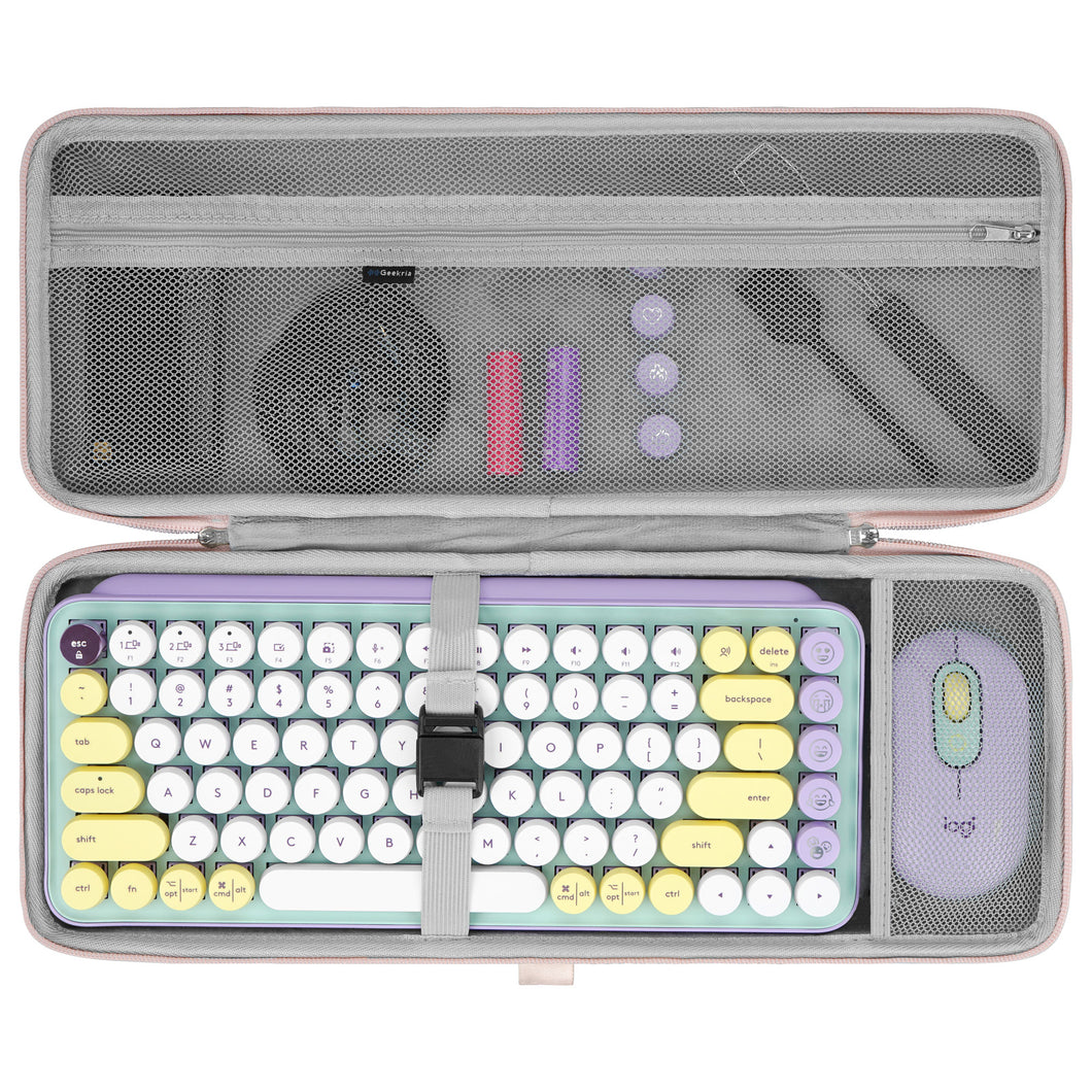 Geekria 75% キーボードケース、ハードシェルトラベルキャリーバッグ、84キーワイヤレスポータブルキーボード用、ロジクール Logicool MX Mechanical Mini/ロジクール Logicool POP Keys/ロジクール Logicool POP ICON Comboに対応 (ピンク&ブルー)
