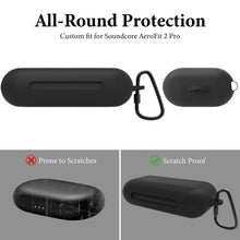 画像をギャラリービューアに読み込む, Geekria シリコン カバー 互換性 イヤホン Soundcore by Anker AeroFit 2 Pro 対応 True Wireless Earbuds、キーホルダーフック付き、ケースポートアクセス可能、フロントLED可視 (黒)
