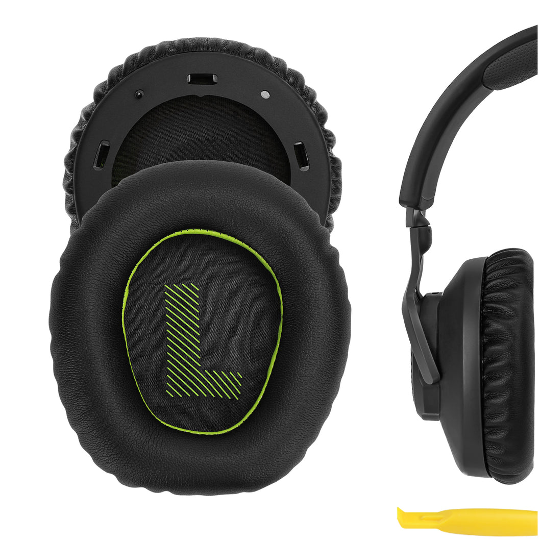 Geekria イヤーパッド QuickFit 互換性 パッド ジェイビーエル JBL Quantum 100, Q 100 ヘッドホンに対応 パッド イヤー / イヤーカップ プロテインレザー (ブラックレザーグリーンネットワーク)