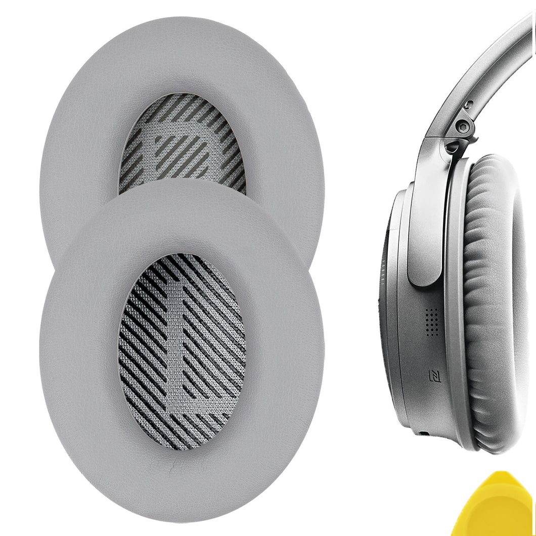 Geekria イヤーパッド QuickFit 互換性 パッド ボーズ Bose QC45, QC35, QC35 ii, QC35 ii Gaming, QC15 QC25, AE2, AE2i, AE2w, SoundTrue, SoundLink AE, QCSE. New Quietcomfort ヘッドホンに対応 パッド イヤー / イヤーカップ ( プロテインレザー / グレー シルバー)