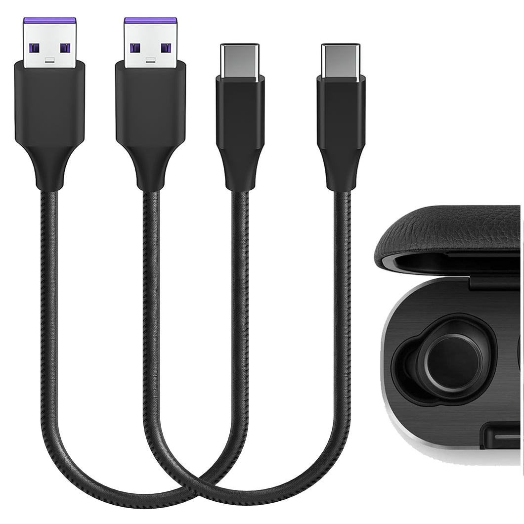Geekria PUレザー 充電ケーブル 互換性 Type-C 充電コード USB to USB-C バングアンドオルフセン Bang & Olufsen Beoplay E8, Beoplay EQ, EX に対応 (黒 / 30cm 2パック)