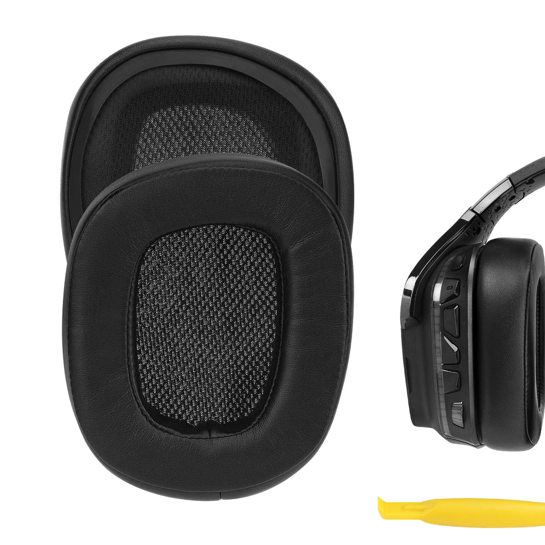 Geekria イヤーパッド QuickFit 特厚 互換性 パッド ジェイビーエル Logitech G 533/ 633/ 635/ 933/ 935/ 930/ 430/ 431/ 432/ 433/ 332/ 230/231/233, G35ヘッドホンに対応 パッド イヤー / イヤーカップ ( プロテインレザー /ブラック)