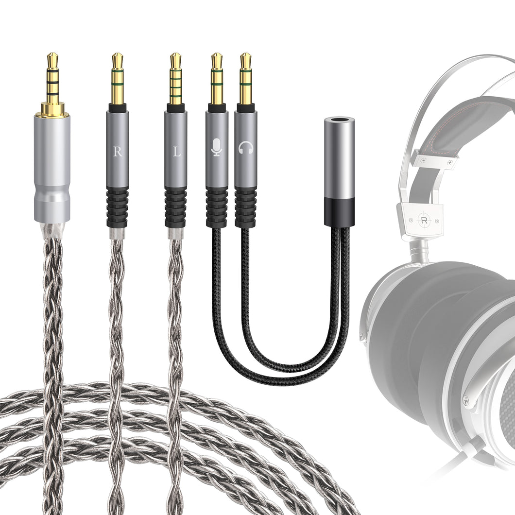 Geekria Apollo 銀メッキ銅アップグレードオーディオケーブル、VZR Model One オーディオファンゲーミングヘッドセット対応、3.5mm (1/8'') からデュアル 3.5mm 交換用ヘッドフォンコード (4.9 フィート / 1.5 m)