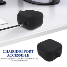 画像をギャラリービューアに読み込む, Geekria シリコン カバー 互換性 イヤホン サムスン SAMSUNG Galaxy Buds 4, Galaxy Buds 4 Pro 対応 True Wireless Earbuds、キーホルダーフック付き、ケースポートアクセス可能、フロントLED可視 (黒)
