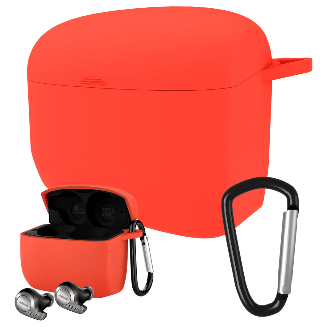 Geekria シリコンケース Jabra Elite Active 65t, Jabra Elite 65t 完全ワイヤレスイヤホン 対応 高品質 シリコンカバー 保護ケース 全面保護カバー 耐衝撃 軽量小型 落下防止 装着充電可能 カラビナ付き 防塵栓 レッド